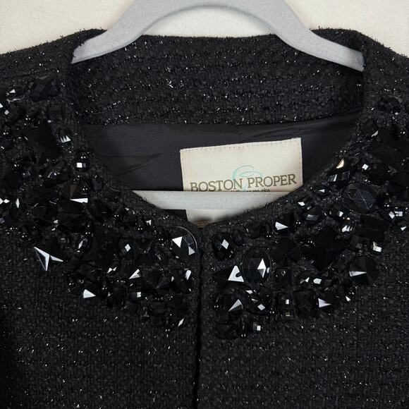 Boston Proper Blazer Jacket Women 12 Black Embellished Sequin Lined Wool Blend - Picture 3 of 12